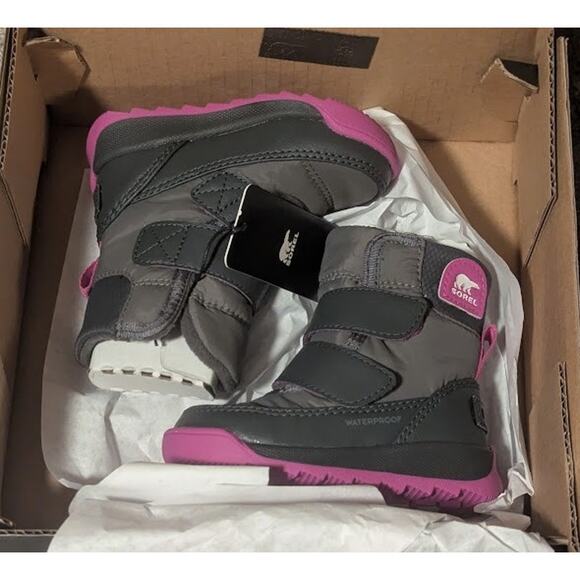 NEW in box Sorel Whitney II Strap Boot Toddler Size 4 Grey & Pink - Picture 1 of 8